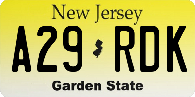 NJ license plate A29RDK