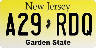 NJ license plate A29RDQ