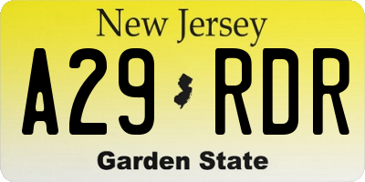 NJ license plate A29RDR