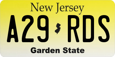 NJ license plate A29RDS