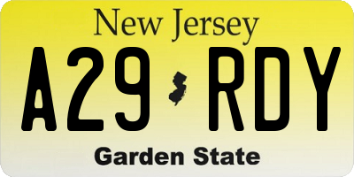 NJ license plate A29RDY