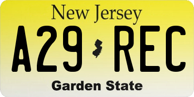 NJ license plate A29REC