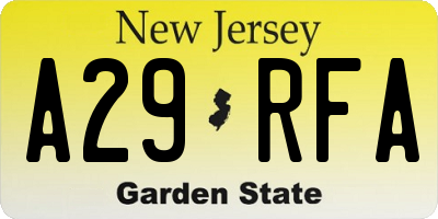 NJ license plate A29RFA