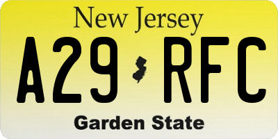 NJ license plate A29RFC