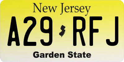 NJ license plate A29RFJ