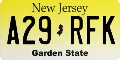 NJ license plate A29RFK