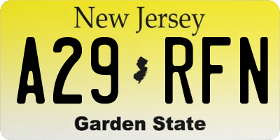 NJ license plate A29RFN