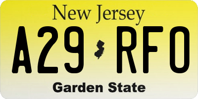 NJ license plate A29RFO