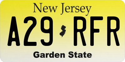 NJ license plate A29RFR