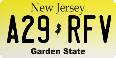 NJ license plate A29RFV