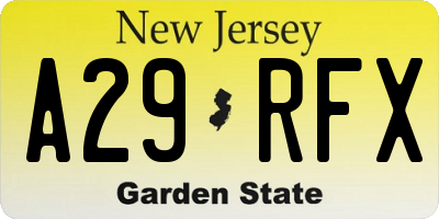 NJ license plate A29RFX