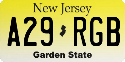 NJ license plate A29RGB