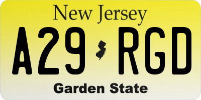 NJ license plate A29RGD