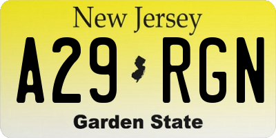 NJ license plate A29RGN