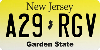 NJ license plate A29RGV