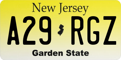 NJ license plate A29RGZ