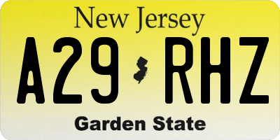NJ license plate A29RHZ