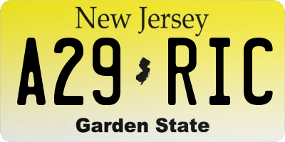 NJ license plate A29RIC