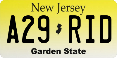 NJ license plate A29RID