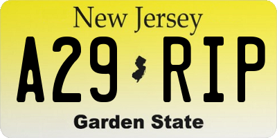 NJ license plate A29RIP