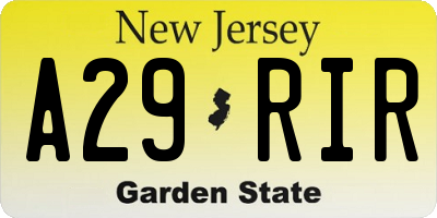 NJ license plate A29RIR