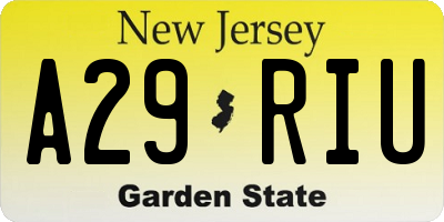 NJ license plate A29RIU