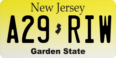 NJ license plate A29RIW