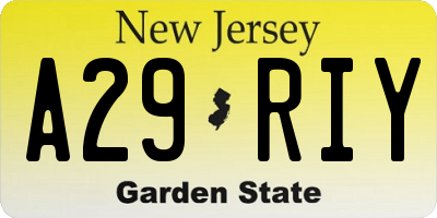 NJ license plate A29RIY