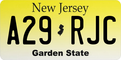 NJ license plate A29RJC