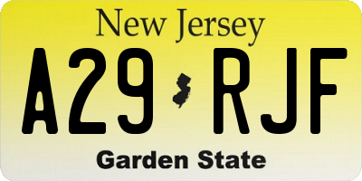 NJ license plate A29RJF