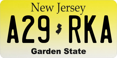NJ license plate A29RKA