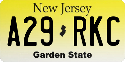 NJ license plate A29RKC