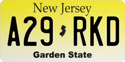 NJ license plate A29RKD