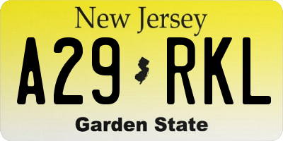 NJ license plate A29RKL
