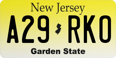 NJ license plate A29RKO