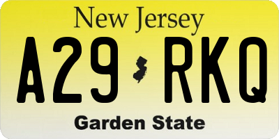 NJ license plate A29RKQ
