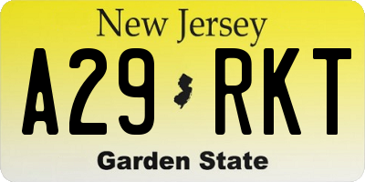 NJ license plate A29RKT