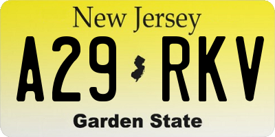 NJ license plate A29RKV