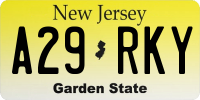 NJ license plate A29RKY
