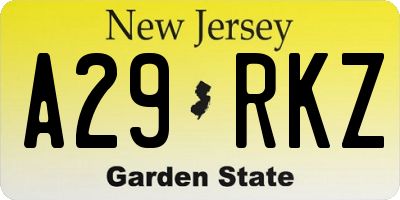 NJ license plate A29RKZ