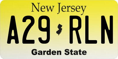 NJ license plate A29RLN