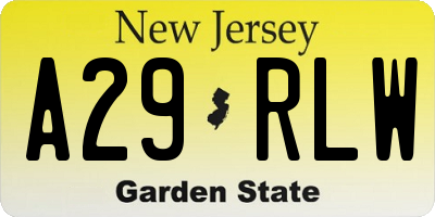 NJ license plate A29RLW