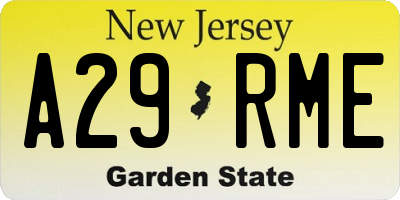 NJ license plate A29RME