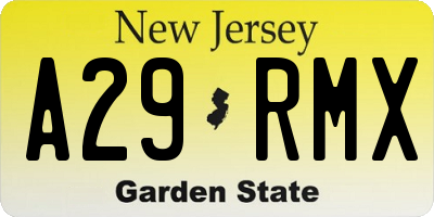NJ license plate A29RMX