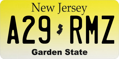NJ license plate A29RMZ