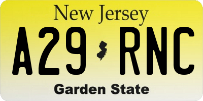 NJ license plate A29RNC