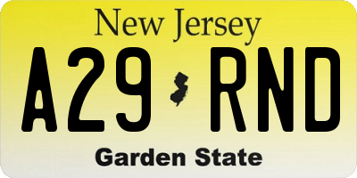 NJ license plate A29RND
