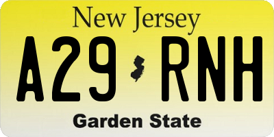 NJ license plate A29RNH