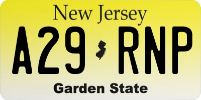 NJ license plate A29RNP