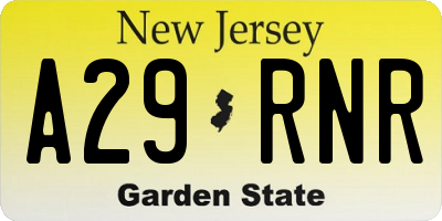 NJ license plate A29RNR